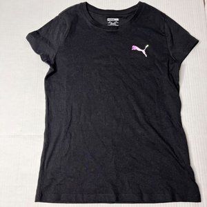 Puma Black t shirt girls large iridescent logo in corner
